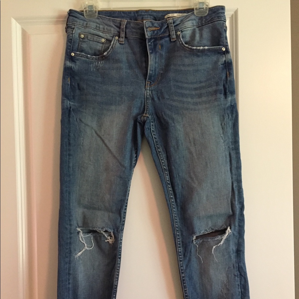 Zara Distressed Cropped Skinny Jeans